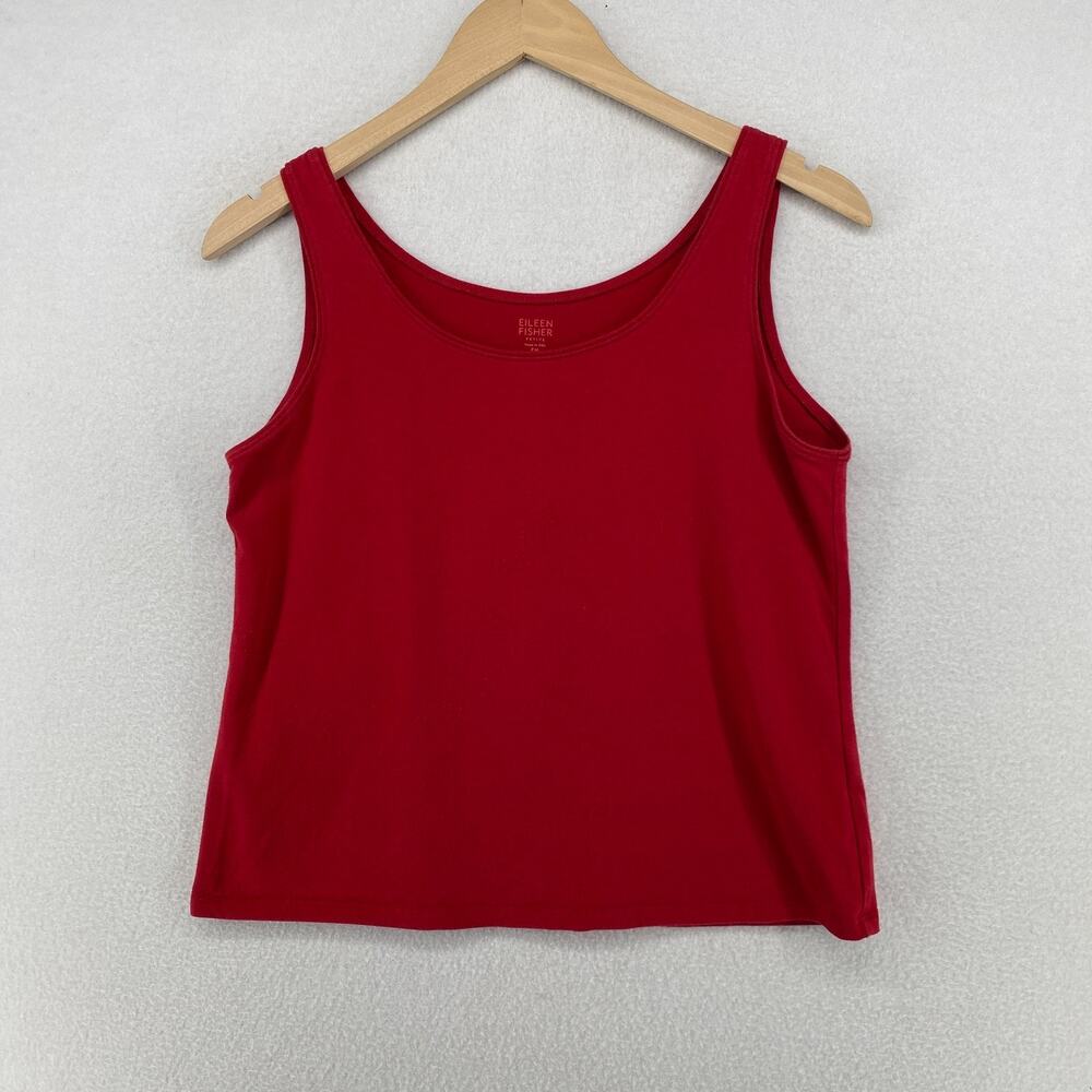 EILEEN FISHER Tank Top PM Organic Cotton Stretch Jersey Scoop Neck Red USA